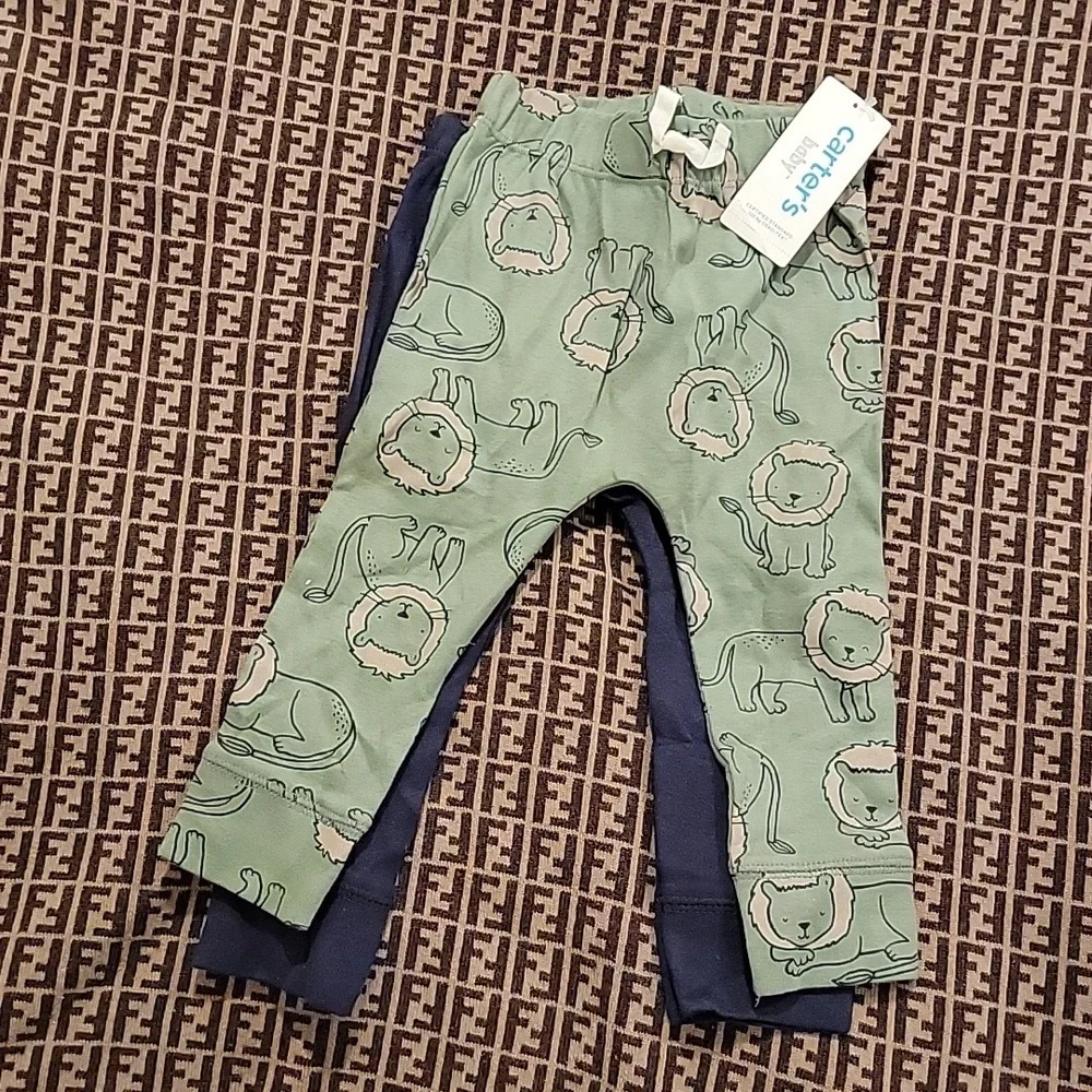 Carters Infant Boys Pants 12 months blue and green lion print and button front